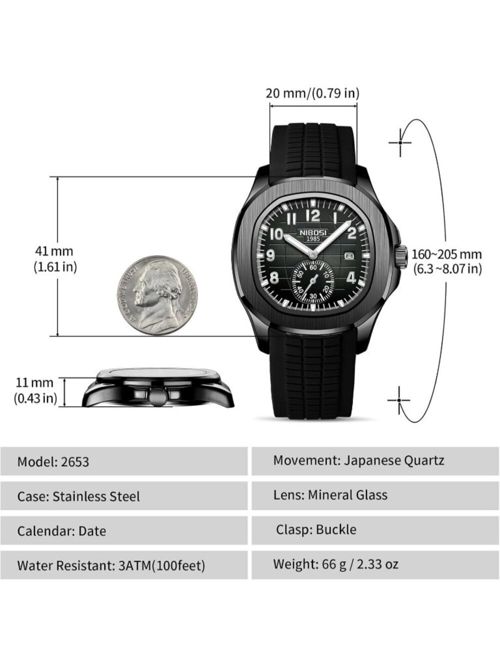Men's Black Analog Quartz Silicone Strap Waterproof Unique Dainty Wrist Watch - Picture 3 of 6